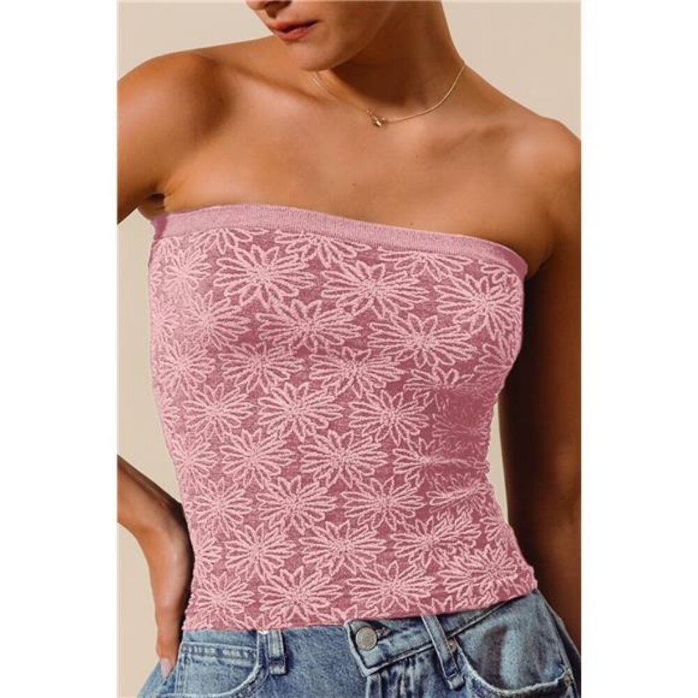 SO ME Jacquard Floral Two Tone Seamless‎ Tube Top